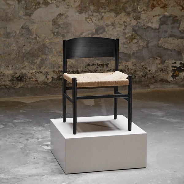 Nestor Sidechair | Black Beech | Natural paper cord seat | by Tom