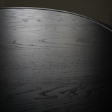 Accent Oval Lounge Table in Black Stain Lacquered Oak, close-up of the tabletop