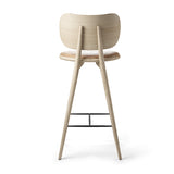 High Stool Backrest in Matt Oak with Camo Leather Pista Sand, back view