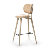 High Stool Backrest in Matt Oak with Camo Leather Pista Sand, side view